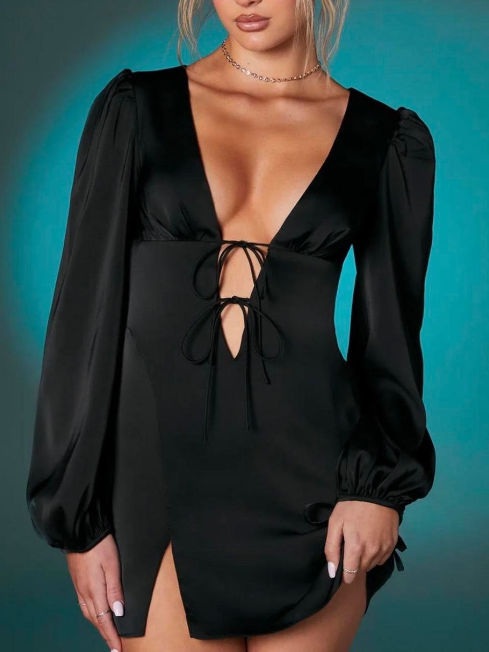 NWT Oh Polly satin balloon sleeve dress